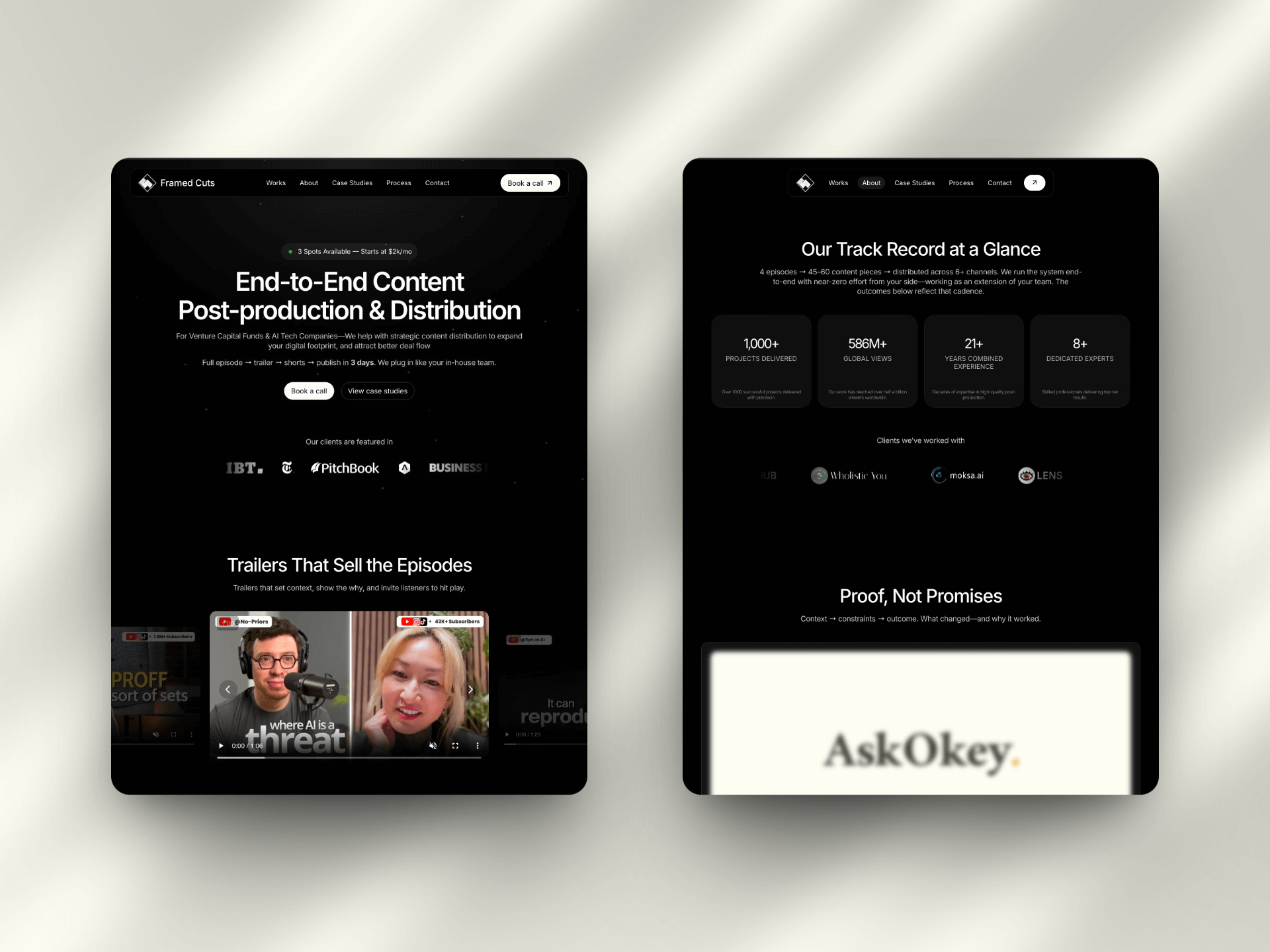 Media Production website design tablet view